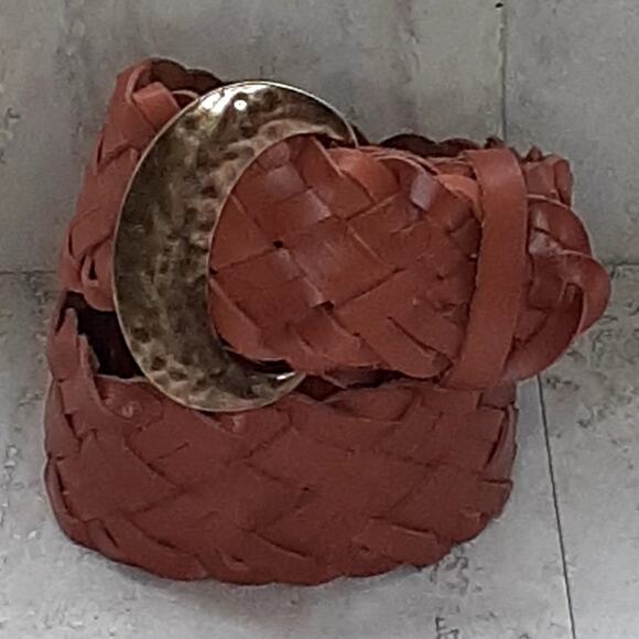 Coldwater Creek Leather Belt Brown Size Large Woven - Picture 1 of 5